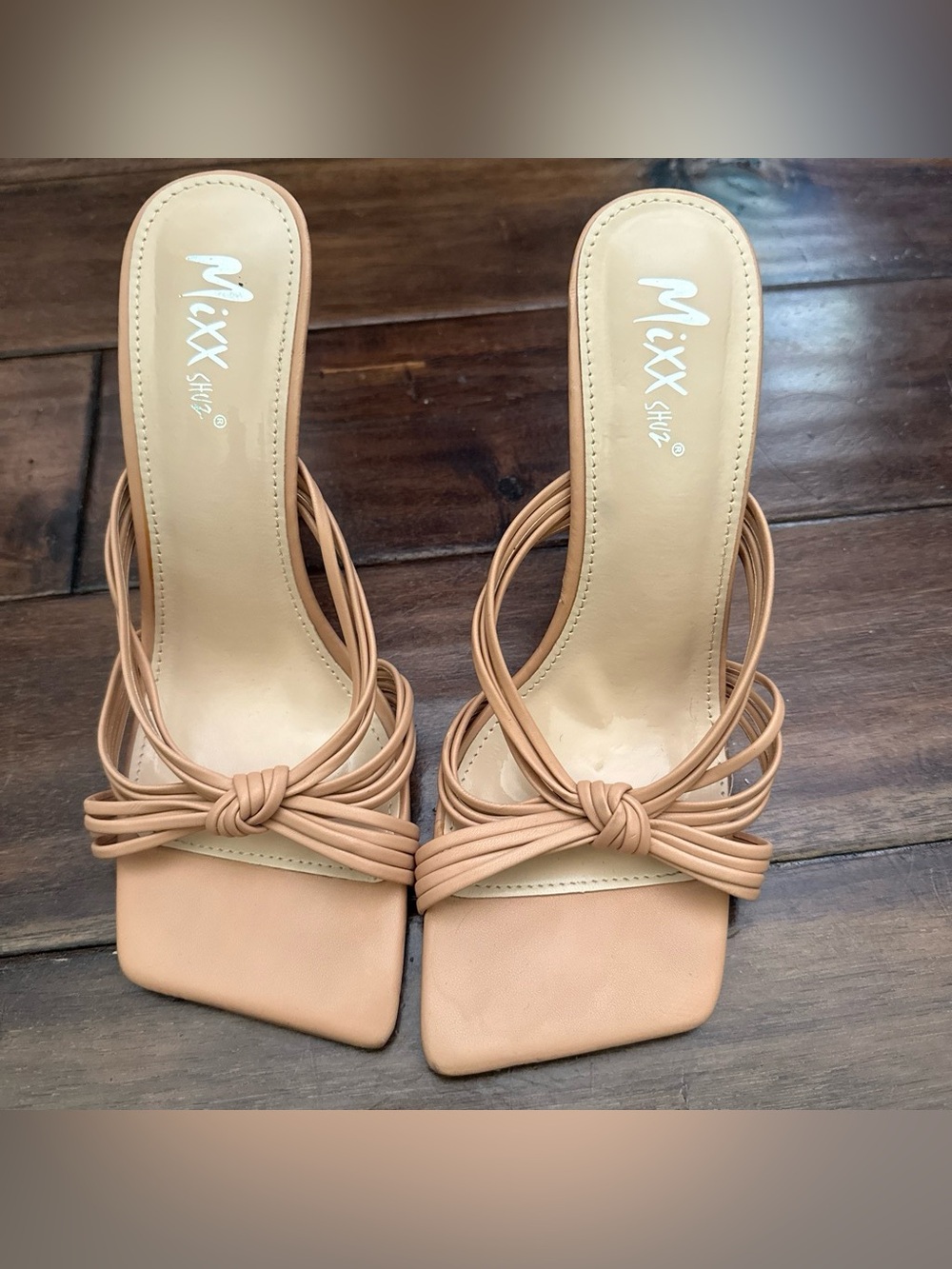 Mixx Shuz Nude/Tan Knotted Strappy Sandal Heels - Women